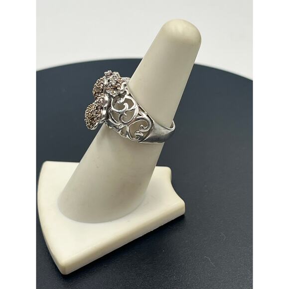 MDJ Michael Drechsler Sterling Silver Diamond Pave Flower Clover Ring Sz 6.5 - Picture 6 of 14